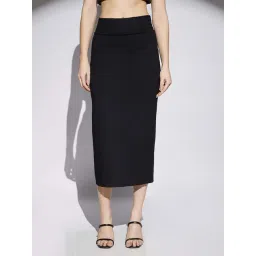 Globus Women Black Mid Rise Back Slit Stretchable Pencil Midi Skirt-picture-11