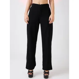 Globus Women Black Mid Rise Relaxed Fit Adjustable Hem Workwear Korean Pants-picture-35