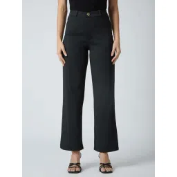 Globus Women Black Self Checked Design Stretchable High-Rise Straight Fit Workwear Trousers-picture-14