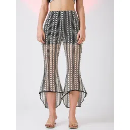 Globus Women Black Self Design Crochet Mid Rise Relaxed Fit Flat Front Bootcut Trousers-picture-36