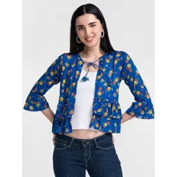 Globus Women Blue & Black Printed Tie-Up Shrug-picture-28