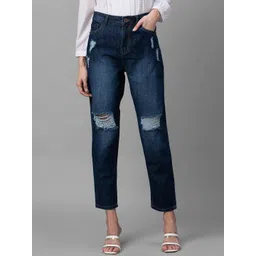 Globus Women Blue High-Rise Mildly Distressed Light Fade Stretchable Cotton Jeans-picture-35