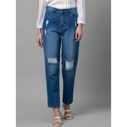 Globus Women Blue High-Rise Mildly Distressed Light Fade Stretchable Cotton Jeans-picture-34