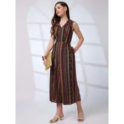 Globus Women Blue Lapel Collar Floral Printed Waist Tie-Ups Fusion Jumpsuit-picture-25