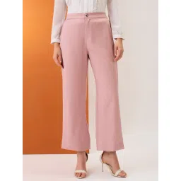 Globus Women Blush Pink Solid Mid-Rise Bottom Hem Slits Relaxed Fit Formal Trousers-picture-20