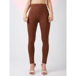 Globus Women Coffee Stretchable Mid Rise Skinny Fit Workwear Treggings-picture-31