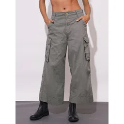 Globus Women Cotton Mid-Rise Cargo Style Flared Trousers-image-12