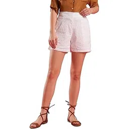 globus Women Cotton Schiffli Mid Rise Partially Elasticated Mini Short-picture-50