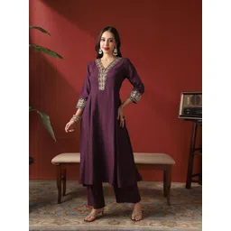 Globus Women Ethnic Motifs Embroidered Anarkali Kurta with Palazzos-picture-21