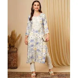 globus Women Floral Print A-Line Kurta-picture-12