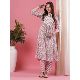 Globus Women Floral Printed A-Line Kurta with Trousers-picture-20