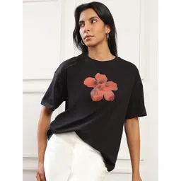 Globus Women Floral Printed Drop-Shoulder Sleeves T-shirt-picture-41