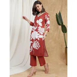 Globus Women Floral Printed Regular Kurta with Trousers-picture-19