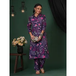 Globus Women Floral Printed Regular Shirt Collar Straight Kurta with Trouser-picture-23