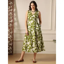 Globus Women Floral Printed V-Neck Smocked Wrap Midi Dress-picture-16