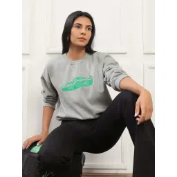 Globus Women Grey Graphic Print Drop Shoulder Round Neck Pullover Sweatshirt (Fleece 260-280 GSM)-picture-41