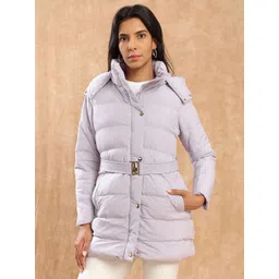 Globus Women Hooded Solid Insulator Puffer Jacket With Belt-picture-32