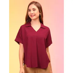 Globus Women Maroon V-Neck Shirt Style Top-picture-14