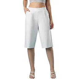 globus Women Mid Rise Stretchable Relaxed Fit Flat Front Slip-on Culottes-picture-53