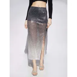 Globus Women Midnight Blue Ombre Pattern Sequin Detail Side Slit Pencil Midi Party Skirt-picture-30