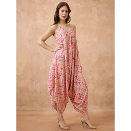 Globus Women Multi Abstract Print V-Neck Strappy Shoulder Waist Tie-Ups Harem Style Fusion Jumpsuit-picture-14