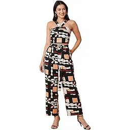 globus Women Multi Print Halter Neck Smocked Geometric Print Top, Trousers & Belt Co-Ord Set-picture-14