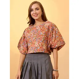Globus Women Multi Round Neck Puff Sleeves Floral Print Top-picture-21