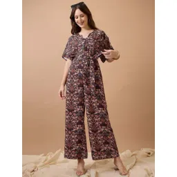 Globus Women Multi Round Neck with V Cut Kimono Sleeves Tie-Up Longline Fusion Jumpsuit-picture-19