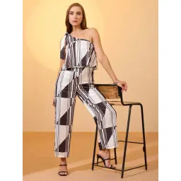 Globus Women Multi White Tie-Up One Shoulder Abstract Print Wide Leg Party Jumpsuit-picture-20