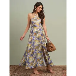 Globus Women Multicolor Abstract Print Halter Neck Flared Hem A-Line Maxi Resort Dress-picture-23