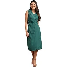globus Women Notch Lapel Pleated Detail Midi Workwear Blazer Dress-picture-55