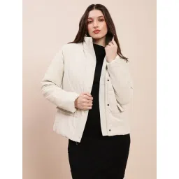 Globus Women Off-White High Neck Long Sleeves Front Zip 2 Pockets Winterwear Puffer Jacket-picture-40
