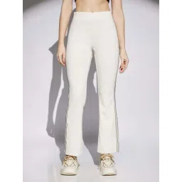 Globus Women Off White Side Striped Mid Rise Stretchable Ribbed Activewear Trousers-picture-42