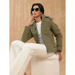 Globus Women Olive Mock Neck Winter Wear Insulator Puffer Jacket With Soft Functional Hood-picture-28