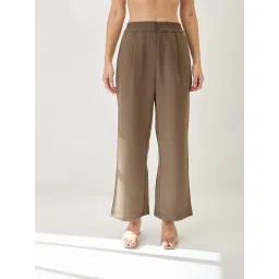 Globus Women Olive Solid Relaxed Fit Mid Rise Elasticated Waist Korean Pant-picture-40