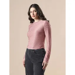 Globus Women Pink Self Design High Neck Full Sleeves Knitted Top-picture-22