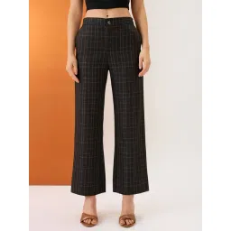 Globus Women Plaid Checks Mid-Rise Elasticated Back Straight Fit Formal Trousers-picture-24