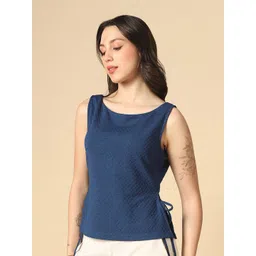 Globus Women Self Design Boat Neck Waist Tie Ups Top-picture-29