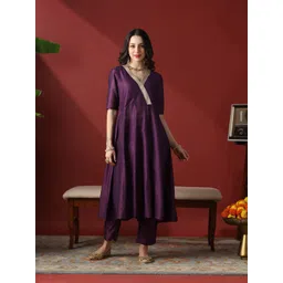 Globus Women Solid Anarkali Kurta with Trousers-picture-32