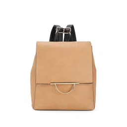 Globus Women Tan Textured Metal Detail Contrast Yoke Style Strap Medium Backpack-picture-19