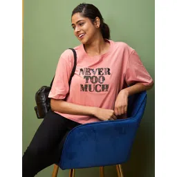 globus Women Typography V Neck Pure Cotton Pink T-Shirt-picture-11