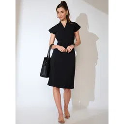 Globus Women V-Neck Cap Sleeves Scuba Sheath Midi Dress-picture-19