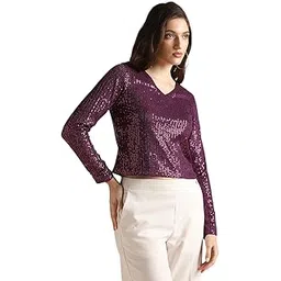 globus Women V-Neck Long Sleeves Sequin Embellished Party Top-picture-16