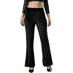 globus Women Velvet Mid Rise Stretchable Slim Fit Flared Treggings-picture-16