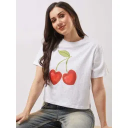 Globus Women White Round Neck Short Sleeves Cherry Print Oversized T-Shirt-picture-20