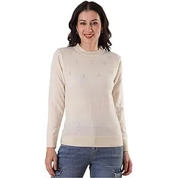 globus Women's Acrylic Round Neck Solid Embeliished Long Sleeves Pullover Sweater-picture-46