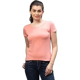 Women Pink Solid Cotton T-Shirt-image-11