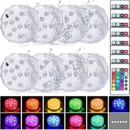 GLODD Set of 8 Waterproof Submersible LED Battery Powered with Remote Control | Underwater Lighting for Swimming Pools, Aquariums, Vases, Fish Tanks, Weddings, and Diwali Decor(16 Color)-picture-19