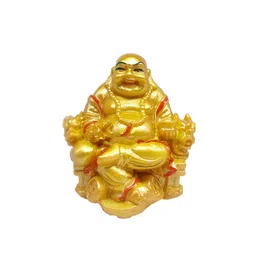 GLOOKS Gold Toned & Red Laughing Buddha Figurine Marble Dust Showpiece-picture-12