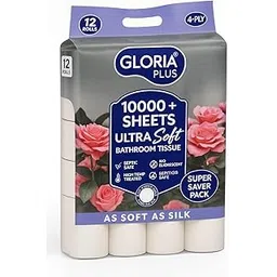 Gloria Plus Ultra Soft Bathroom Rolls| 4-Ply| Pack of 12 Rolls |12 Rollsx210 pulls=2520Pulls | 10000+ Sheets| Septic Safe| Super Saver Pack-picture-27